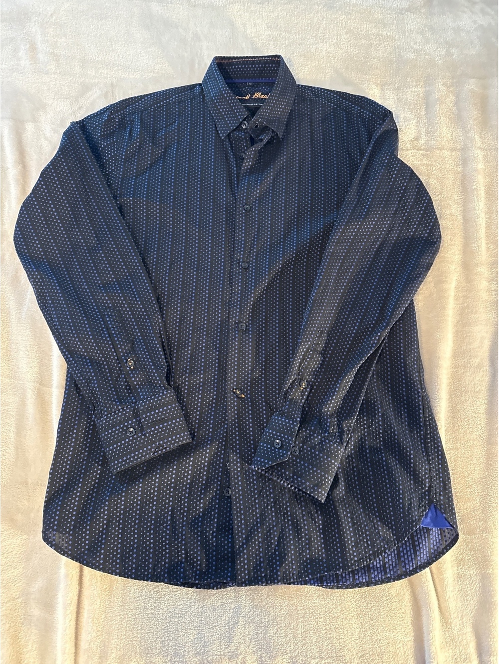 Visconti Black Men’s M Button Down Long Sleeve Shirt Black w/ Purple Polka Dots